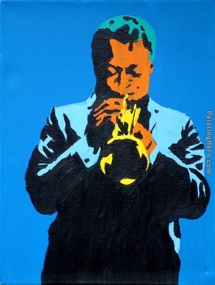 miles 1960, on blue painting - Pop art miles 1960, on blue art painting